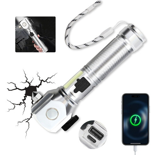 Martillo Lámpara Táctica Magnético Linterna Led Camping Blanco Plata
