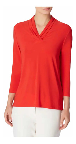 Anne Klein Triple-pleated V-neck Top Poppy Xl, Blusa P/dama