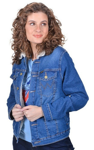 Jaqueta Feminina Jeans Lycra Wrangler Azul Forro De Pelucia