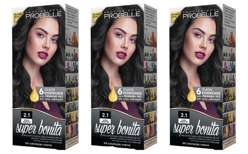  Coloraçao Probelle Super Bonita 2.1 Preto Especial - Kit 3un