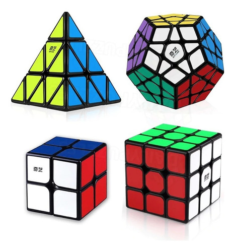 Pack Set 4 Cubos Velocidad Qiyi Pyraminx Megaminx 2x2 3x3 Color de la estructura Negro