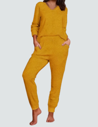 Conjunto Casual De Pants Y Blusa Con Escote V Para Mujer