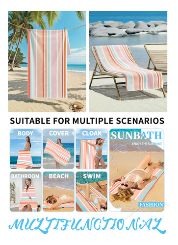 Toalla De Playa Con Estampado De Microfibra, Estilo Rayas1 T