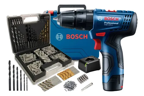 Parafusadeira Furadeira Bosch GSB 120-LI 12V + Kit 300 peças (Azul)