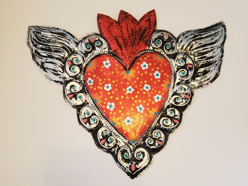 Corazón Mexicano Alado Hecho A Mano En Aluminio. Regala Amor