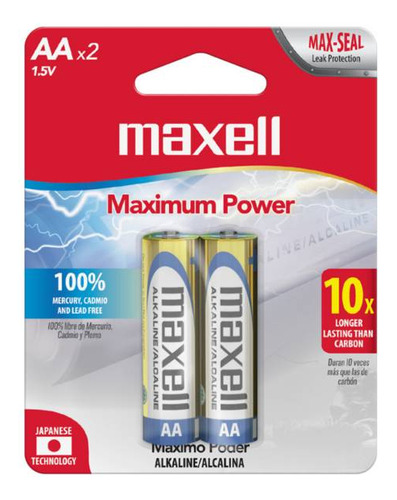 Pilas Alcalinas Maxell Tamaño Aa 2 Unidades