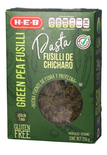 Pasta Fusilli De Chícharo Sin Gluten Vegano 250gr