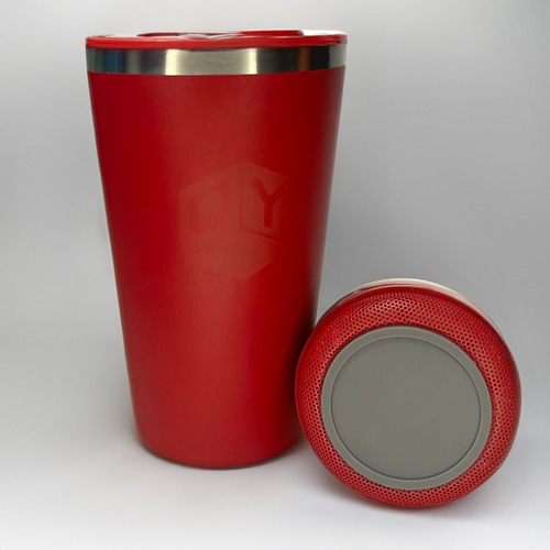 Copo Térmico Com Caixa De Som Bluetooth 420ml Aço Inox Cor Branco Qy - Vermelho
