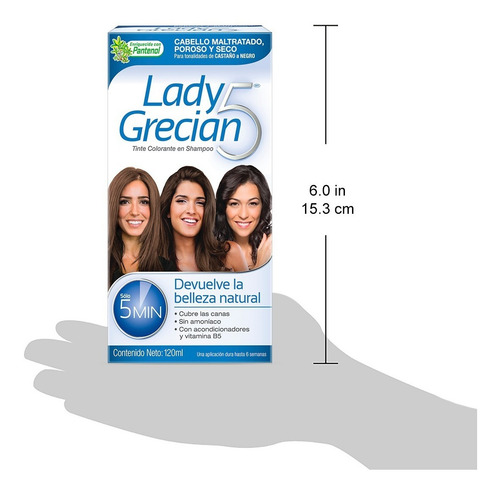 Kit Tinte Lady Grecian Tinte colorante en shampoo para cabello maltratado tono castaño/negro x 120mL