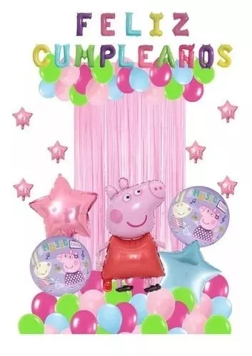 Set 5 Globos Metalizados Peppa Pig Cotillon Cumpleaños Color Rosado
