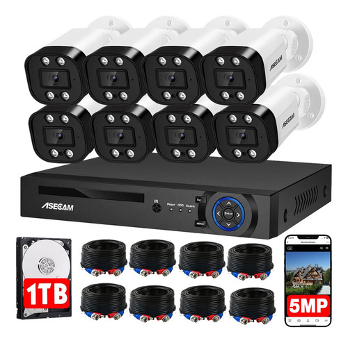 Kit Videovigilancia 8 Cámaras De Seguridad 5mp Dvr 1tb