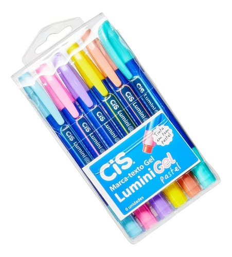 Caneta Marca Texto Cis Lumini Gel Pastel 6 Cores