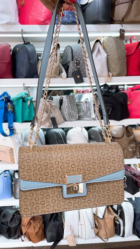Bolso / Cross Guess Mod. Sg914221 Color Mocha Y Azul Multilo