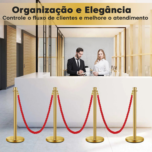 Pedestal Separador De Fila Dourado Com Cordão Vermelho