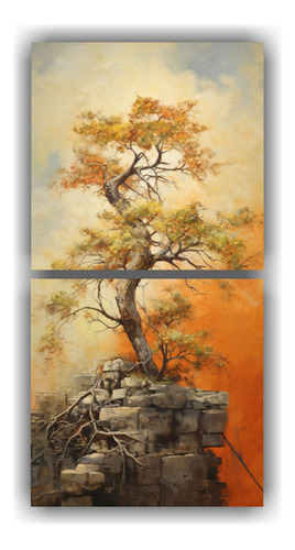 40x20cm Cuadro Abstracto Minimalista Árbol Acacia Colores A