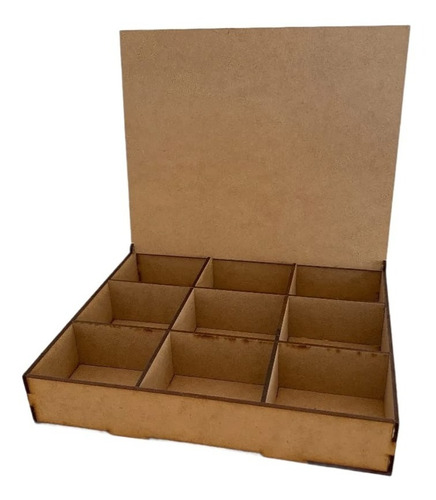 Caja Lisa Mdf 3mm 24x20x4cm Con 9 Divisiones