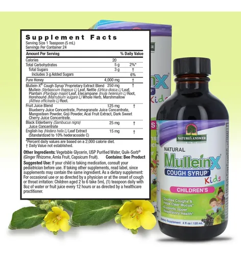 Jarabe Para La Tos Mullein X Kids 120 Ml Alivia Tos Limpia M