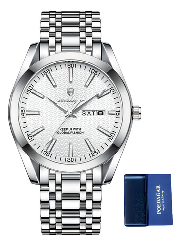 Relógio De Quartzo De Luxo Poedagar Luminous Calendar Fundo Silver/white