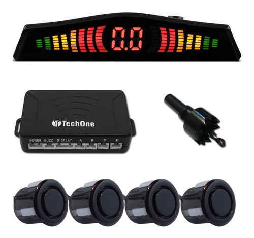 Sensor Estacionamento Ré 4 Sensores Display Cores Tech One