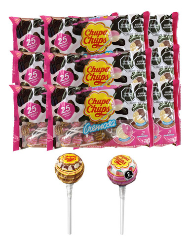 Chupa Chups 75pz Paleta Helado Fresas Crema Choco Vainilla