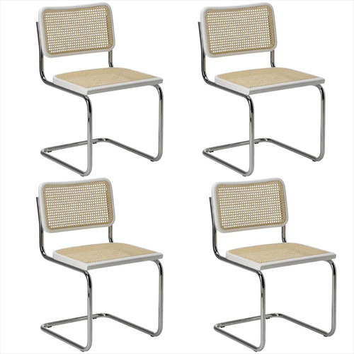 Sillas Cesca De Comedor Cocina Caño Y Madera Rattan X4 Unid Estructura De La Silla Cromo Asiento Blanco