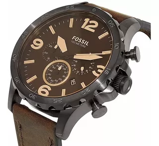 Relógio Fossil Masculino Cronógrafo Jr1487/0mn Couro Marrom Cor do bisel Preto