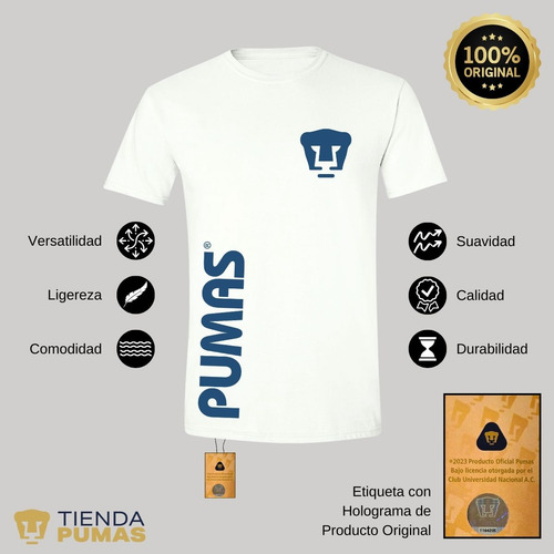 Playera Deportiva Hombre Pumas Unam Retro Azul Vinil