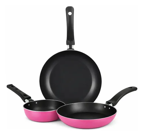 Jogo De Frigideiras Francesas 3 Peças 14 18 24cm Rosa Nacional