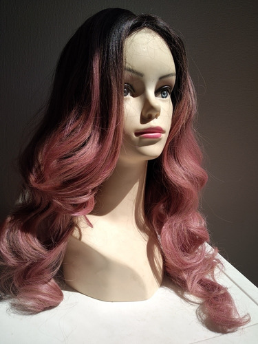 Peluca Kanekalon Balayage Lace Front Rosada Rosa