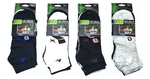 Pack 12 Pares Calcetines Bamboo Deportivos Tobillera Hombre