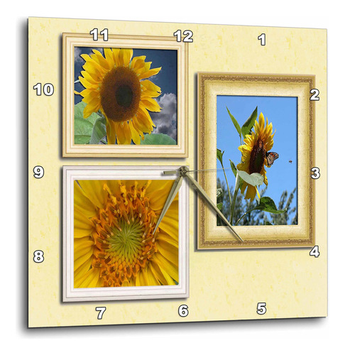 Reloj De Pared Enmarcado Con Girasoles 25.4 X 25.4 Cm