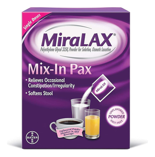 Miralax, Pacotes De Pó Laxante Por Caixa, 0,5 Onças