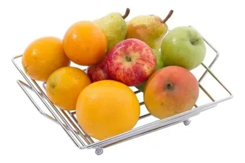 Fruteira De Mesa Quadrada Organizador De Frutas Cromada