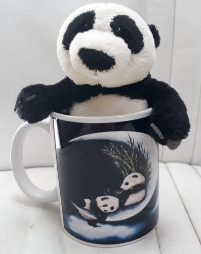 Presente Romântico Namorados Urso Panda 15cm + Caneca Lua