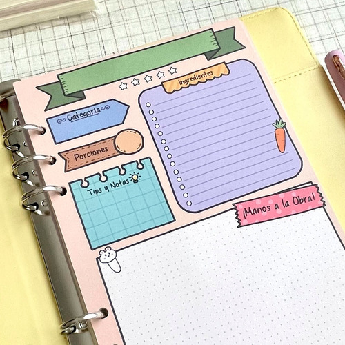 Hojas A5 Para Carpeta Decoradas Recetas De Cocina