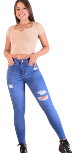 Jeans Chupin Ana Clara Mujer Con Roturas Juvenil Elastizado