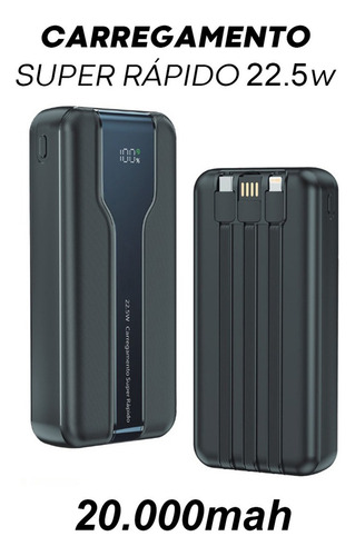 Power Bank Carregador Portatil 20000mah Turbo 22.5w Com Display 3 Cabos Usb Onn Smart Things