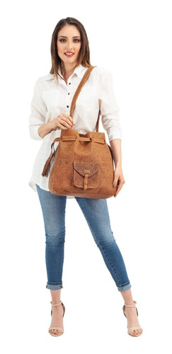 Imagen 3 de 6 de Bolso D Piel Con Grabado Tipo Cincelado Bolsa Dama Artesanal