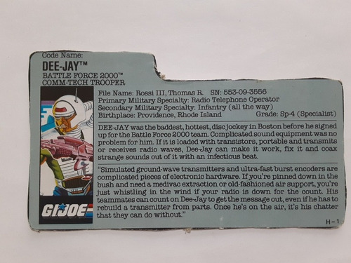 Gi Joe Rene File Card Dee Jay Battle Force 2000 Comm Tech 89