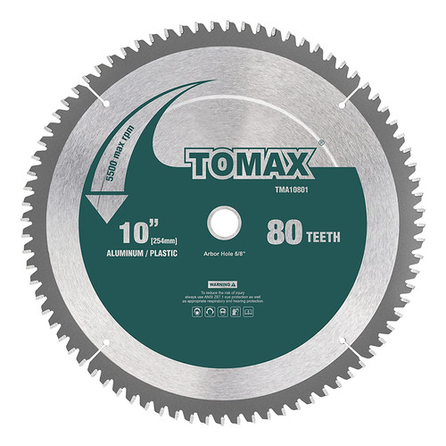 Hoja De Sierra Tomax, 10 Pulgadas, 80 Dientes, Mandril 5/8