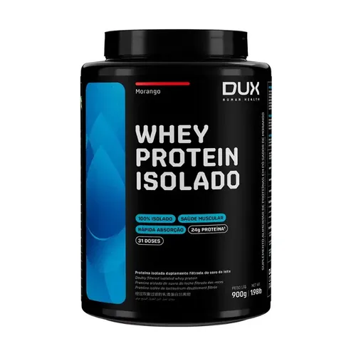 Whey Protein Isolado Dux Nutrition - Pote 900g Sabor Morango