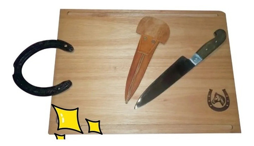 Tabla Asado Madera Personalizada 40x30cm Cuchillo Funda 