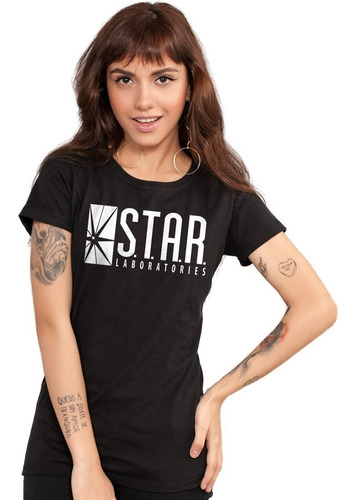 Camiseta The Flash Serie Star Laboratories Feminina Preta