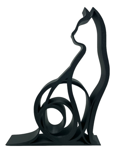 Gato Sentado Minimalista Escultura Decorativa De 1 Trazo