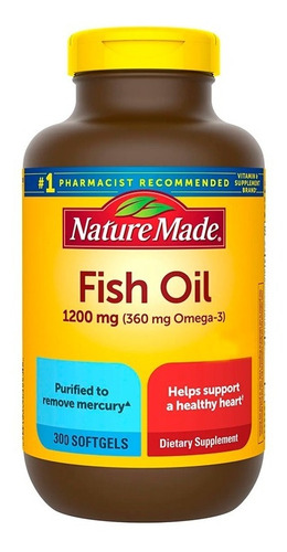 Omega 3, Fish Oil 1200 Mg, Nature Made, 300 Caps Blandas