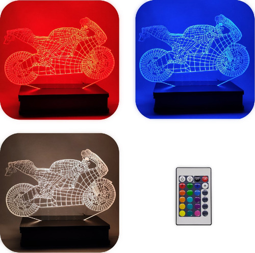 Lámpara Led 3d Moto Gp 16 Colores Control Remoto 220v 2