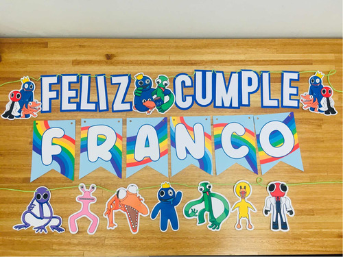 Banderines Personalizados Rainbow Friends X3 Trio Guirnalda