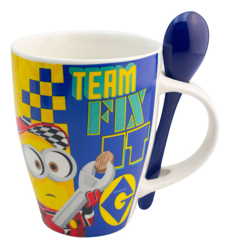 2 Tazas Porcelana Con Cuchara Para Café Minions 310 Ml