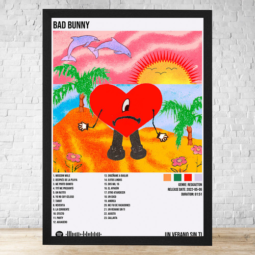 Cuadro Bad Bunny Un Verano Sin Ti 30x40 Cm C335 Negro Clasico