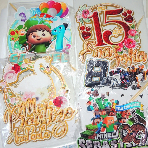 Imagen 10 de 10 de Topper Para Tortas + 20 Minitoppers Ponquesitos + Afiche